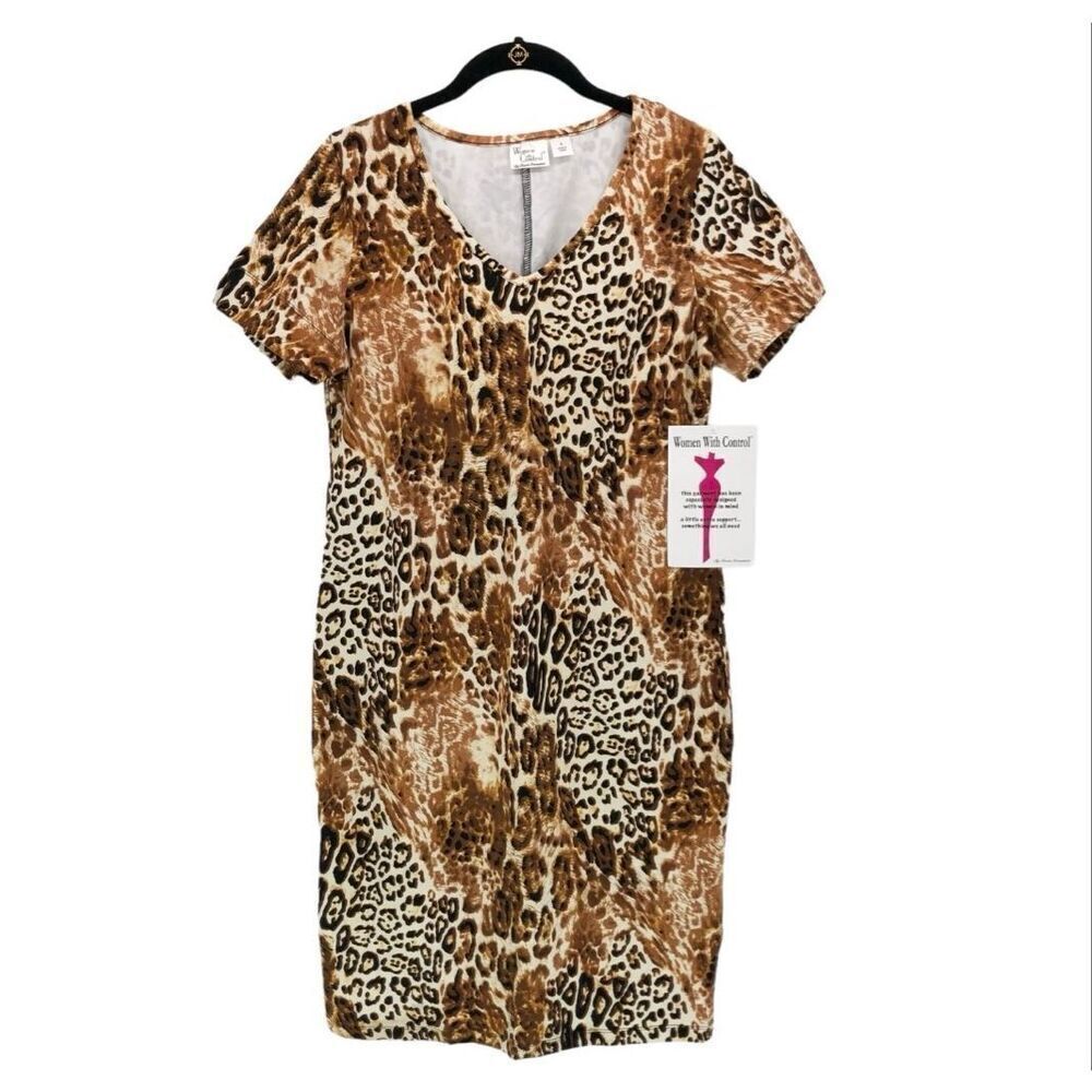 Women With Control Size S Fitted Shapewear Dress Mixed Animal Print Slimming NWT